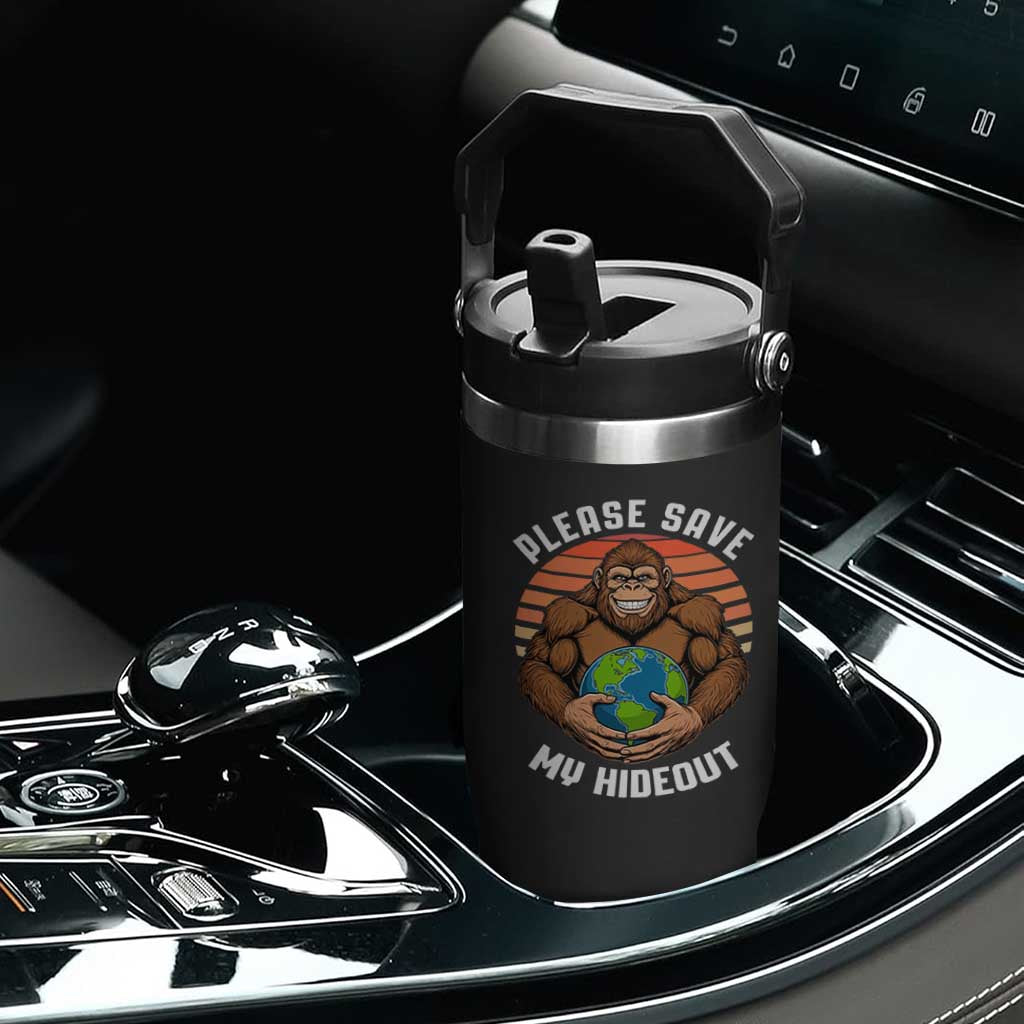 Funny Earth Day Bigfoot Flip Straw Tumbler Please Save My Hideout TS12 Print Your Wear