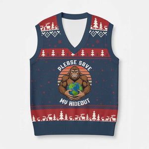 Funny Earth Day Bigfoot V-Neck Knit Sweater Vest Please Save My Hideout TS12 Navy Red Print Your Wear