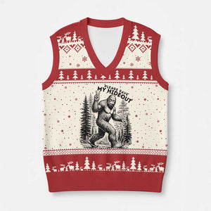 Please Save My Hideout V-Neck Knit Sweater Vest Bigfoot Forest Protector TS12 Beige Red Print Your Wear