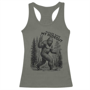 Please Save My Hideout Racerback Tank Top Bigfoot Forest Protector TS12 Military Green Print Your Wear