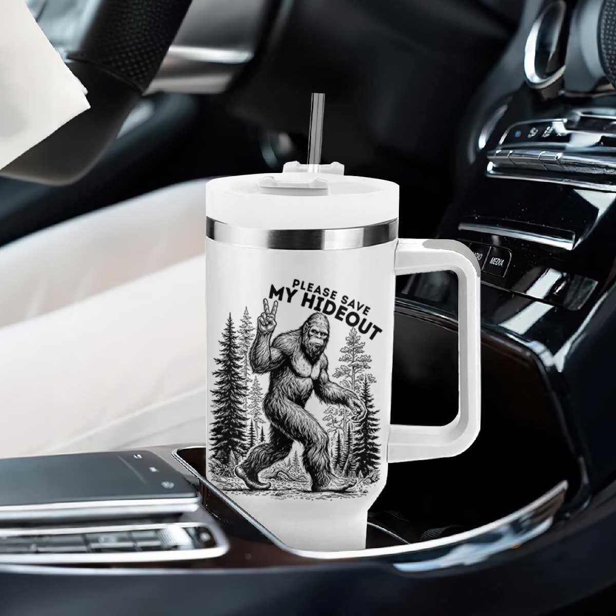 Please Save My Hideout Tumbler With Handle Bigfoot Forest Protector TS12 Print Your Wear