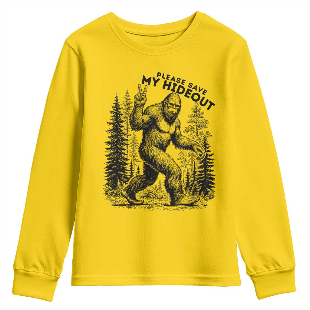 Please Save My Hideout Youth Sweatshirt Bigfoot Forest Protector TS12 Daisy Print Your Wear