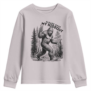 Please Save My Hideout Youth Sweatshirt Bigfoot Forest Protector TS12 Ice Gray Print Your Wear