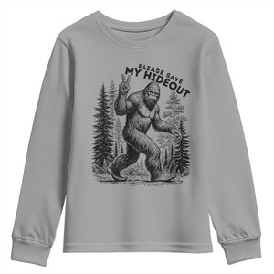 Please Save My Hideout Youth Sweatshirt Bigfoot Forest Protector TS12 Sport Gray Print Your Wear