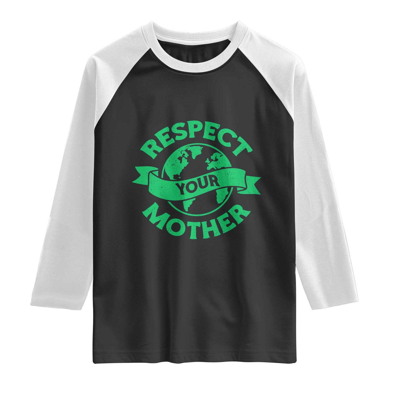 Respect Your Mother Raglan Shirt Earth Day Nature Lover Gift TS12 Black White Print Your Wear