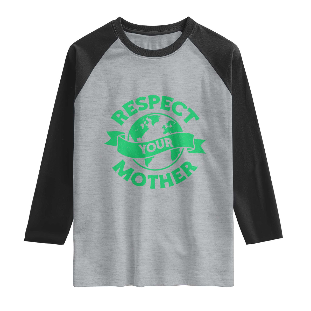 Respect Your Mother Raglan Shirt Earth Day Nature Lover Gift TS12 Heather Gray Black Print Your Wear