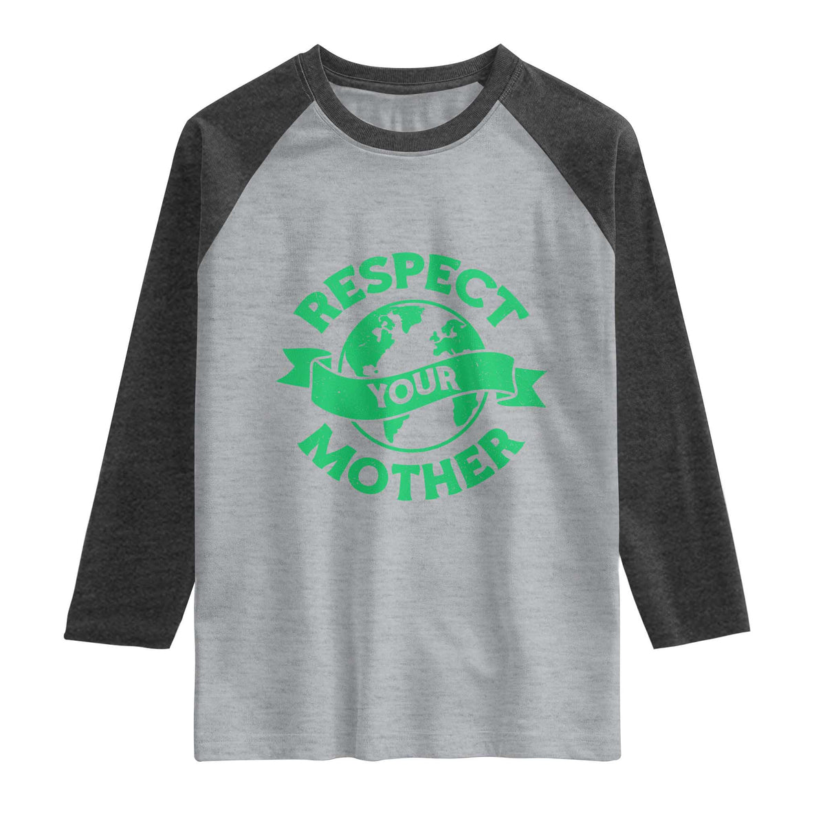 Respect Your Mother Raglan Shirt Earth Day Nature Lover Gift TS12 Heather Gray Heather Charcoal Print Your Wear
