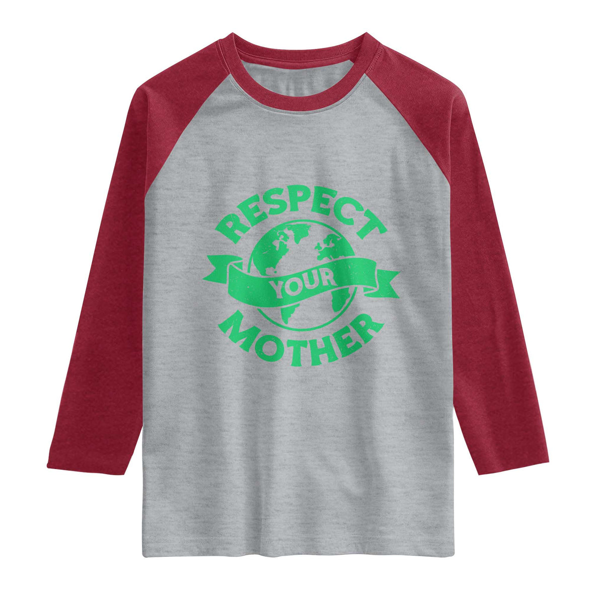 Respect Your Mother Raglan Shirt Earth Day Nature Lover Gift TS12 Heather Gray Heather Red Print Your Wear