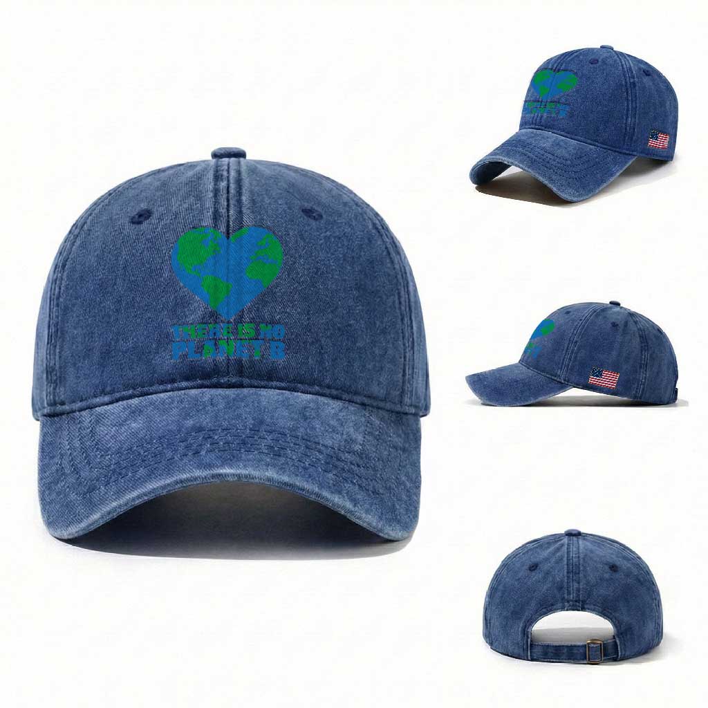 There Is No Planet B Washed Cotton Baseball Cap Earth Day Nature Lover Gift TS12 Washed Cap Universal Fit Royal Blue Print Your Wear
