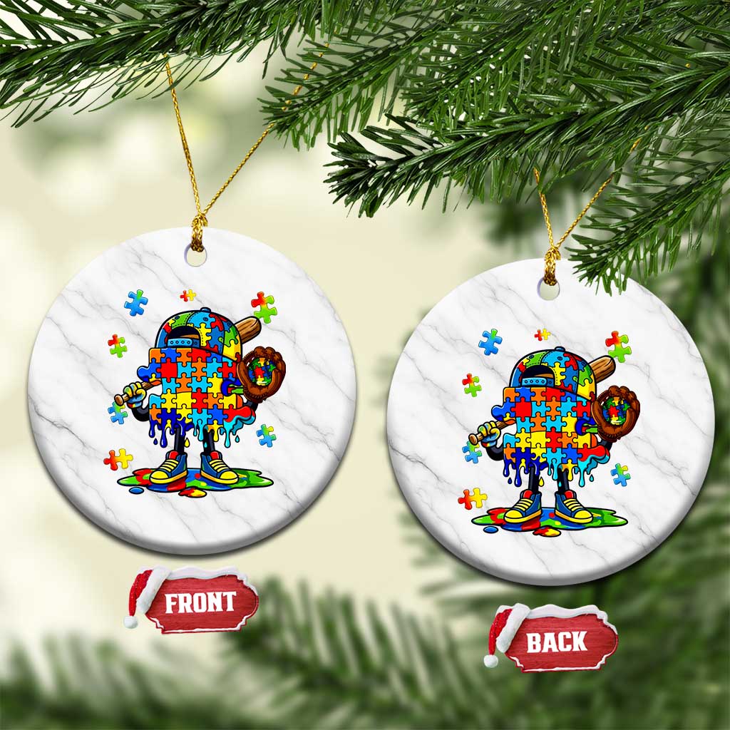 Autism Acceptance Baseball Ceramic Ornament Colorful Drip Graphic Neurodiversity Support TS12 1pc White Marble Print Your Wear