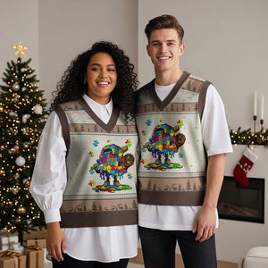 Autism Acceptance Baseball V-Neck Knit Sweater Vest Colorful Drip Graphic Neurodiversity Support TS12 Mocha Mousse Print Your Wear