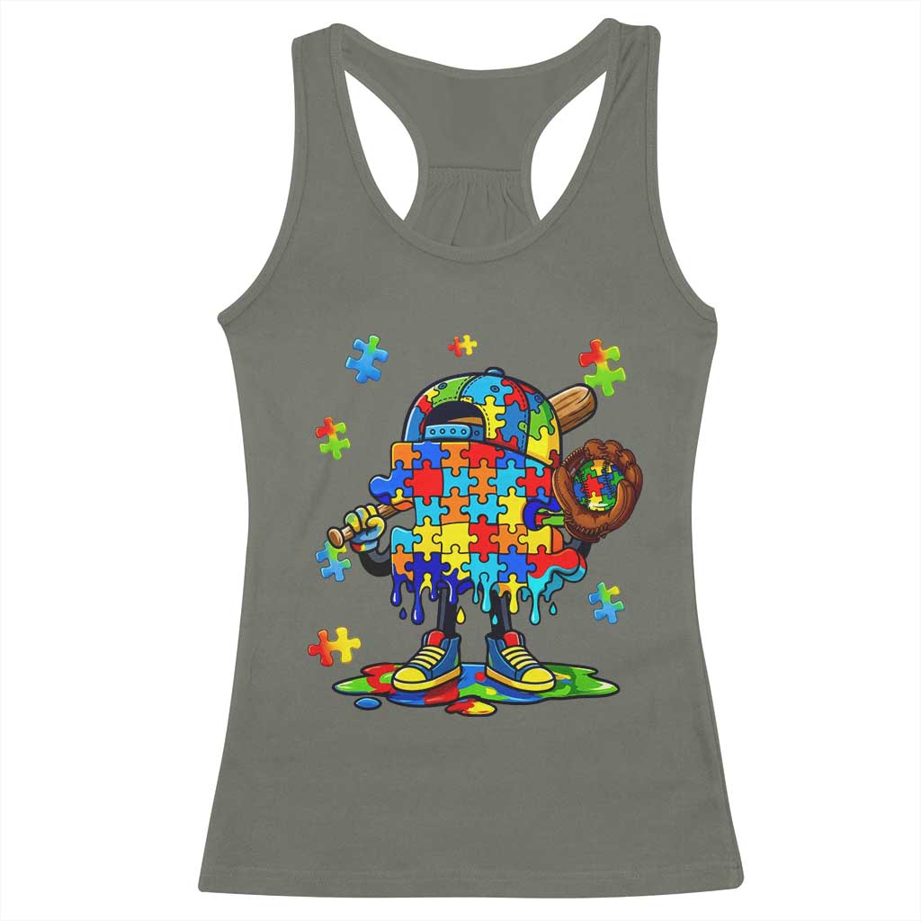Autism Acceptance Baseball Racerback Tank Top Colorful Drip Graphic Neurodiversity Support TS12 Military Green Print Your Wear
