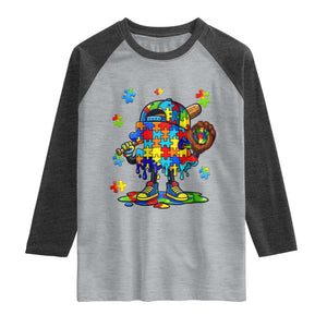 Autism Acceptance Baseball Raglan Shirt Colorful Drip Graphic Neurodiversity Support TS12 Heather Gray Heather Charcoal Print Your Wear