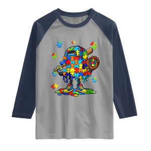 Autism Acceptance Baseball Raglan Shirt Colorful Drip Graphic Neurodiversity Support TS12 Sport Gray Navy Print Your Wear