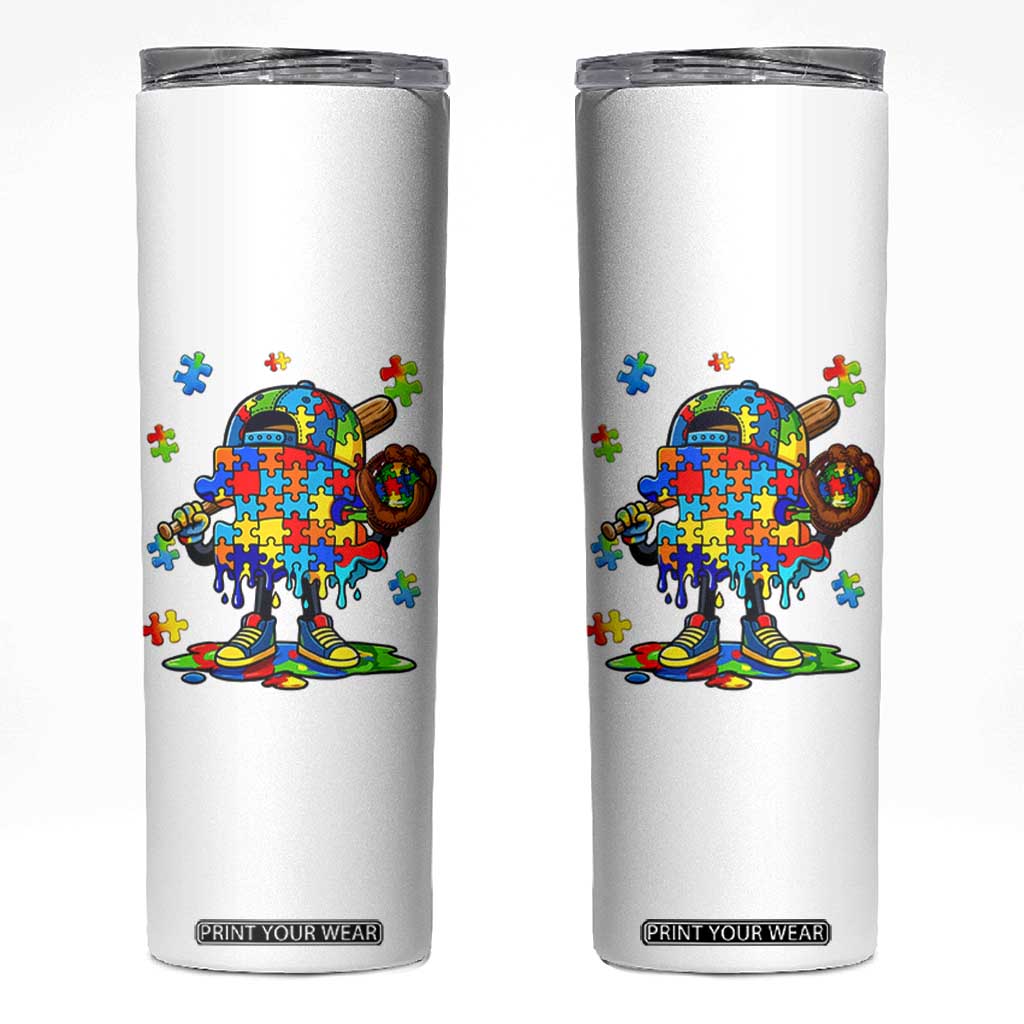 Autism Acceptance Baseball Skinny Tumbler Colorful Drip Graphic Neurodiversity Support TS12 White Print Your Wear