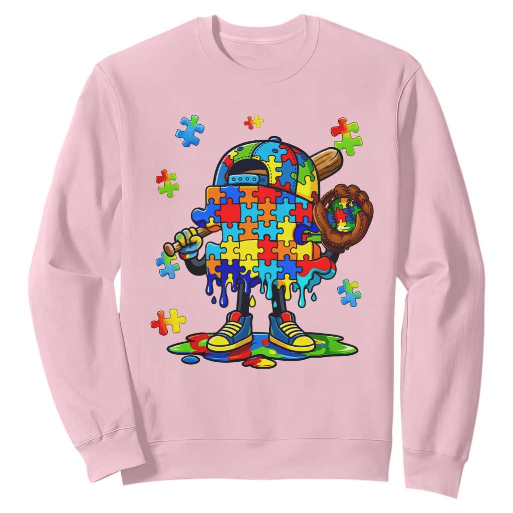 Autism Acceptance Baseball Sweatshirt Colorful Drip Graphic Neurodiversity Support TS12 Light Pink Print Your Wear
