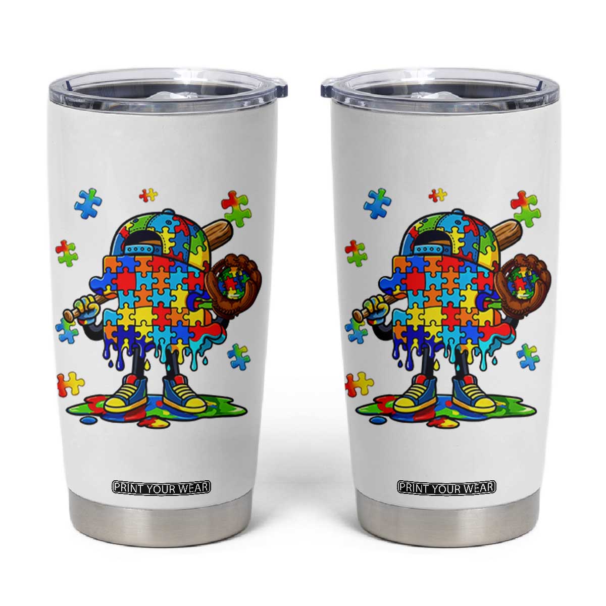 Autism Acceptance Baseball Tumbler Cup Colorful Drip Graphic Neurodiversity Support TS12 White Print Your Wear