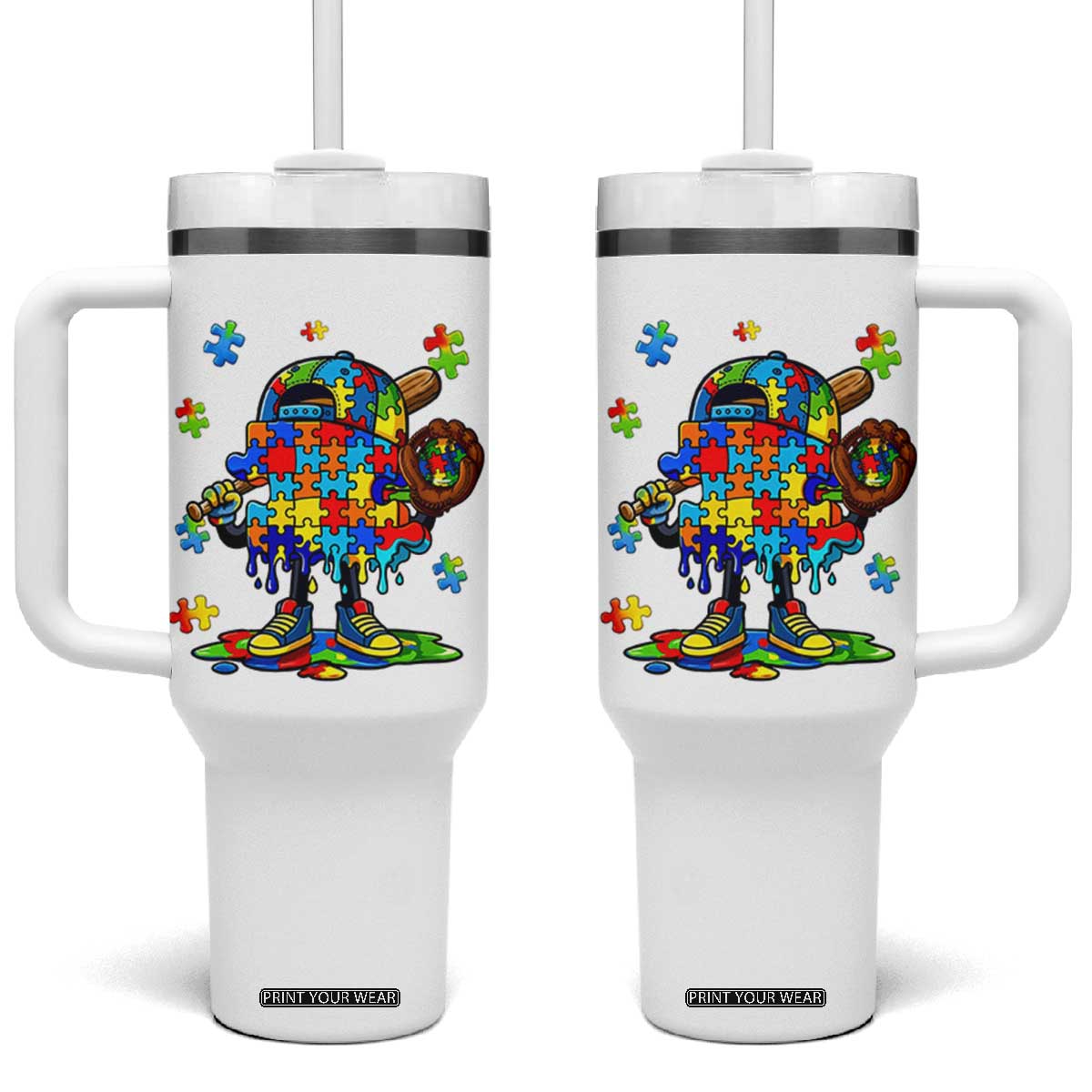 Autism Acceptance Baseball Tumbler With Handle Colorful Drip Graphic Neurodiversity Support TS12 One Size: 40 oz White Print Your Wear