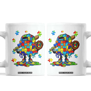 Autism Acceptance Baseball Coffee Mug Colorful Drip Graphic Neurodiversity Support TS12 White Print Your Wear
