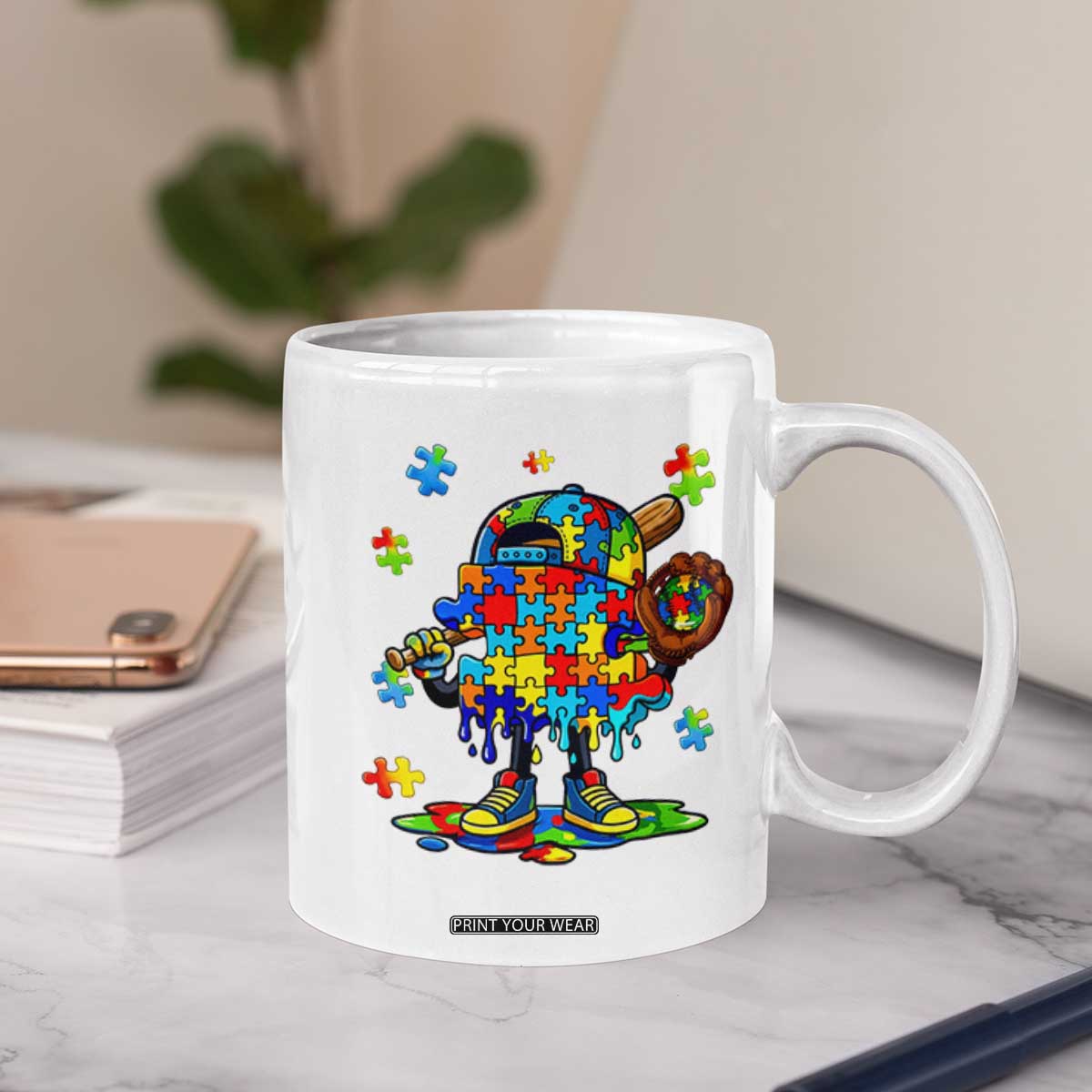 Autism Acceptance Baseball Coffee Mug Colorful Drip Graphic Neurodiversity Support TS12 Print Your Wear