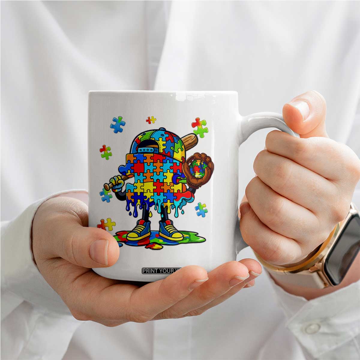Autism Acceptance Baseball Coffee Mug Colorful Drip Graphic Neurodiversity Support TS12 Print Your Wear