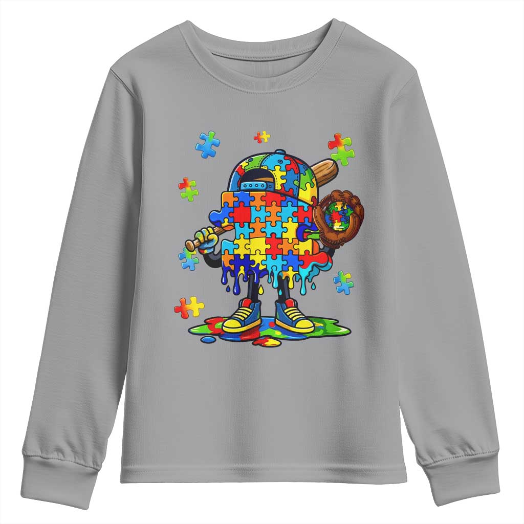 Autism Acceptance Baseball Youth Sweatshirt Colorful Drip Graphic Neurodiversity Support TS12 Sport Gray Print Your Wear