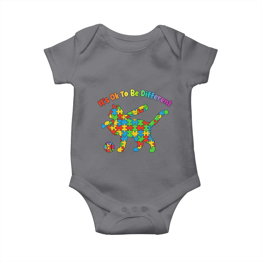 Autism Acceptance Baseball Cat Baby Onesie It Is Ok To Be Different TS12 Charcoal Print Your Wear