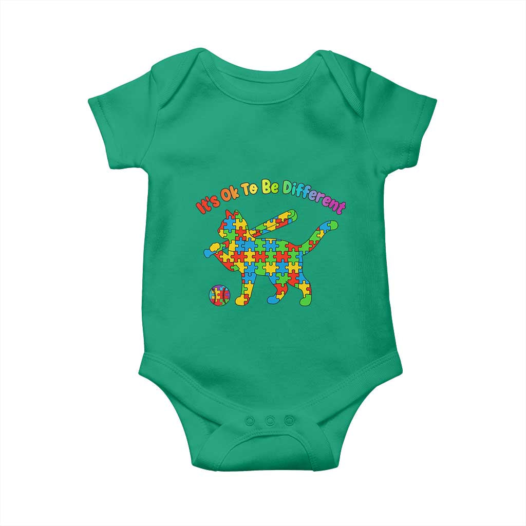Autism Acceptance Baseball Cat Baby Onesie It Is Ok To Be Different TS12 Irish Green Print Your Wear