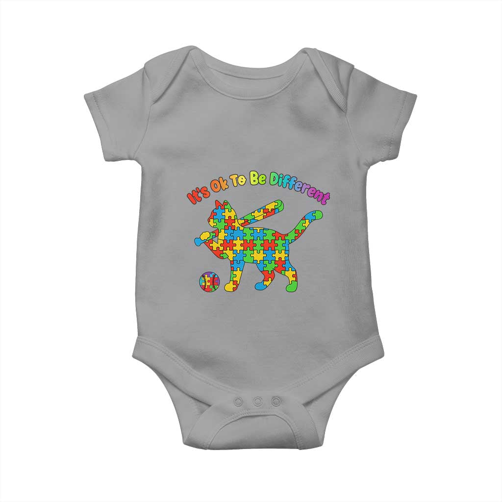 Autism Acceptance Baseball Cat Baby Onesie It Is Ok To Be Different TS12 Sport Gray Print Your Wear