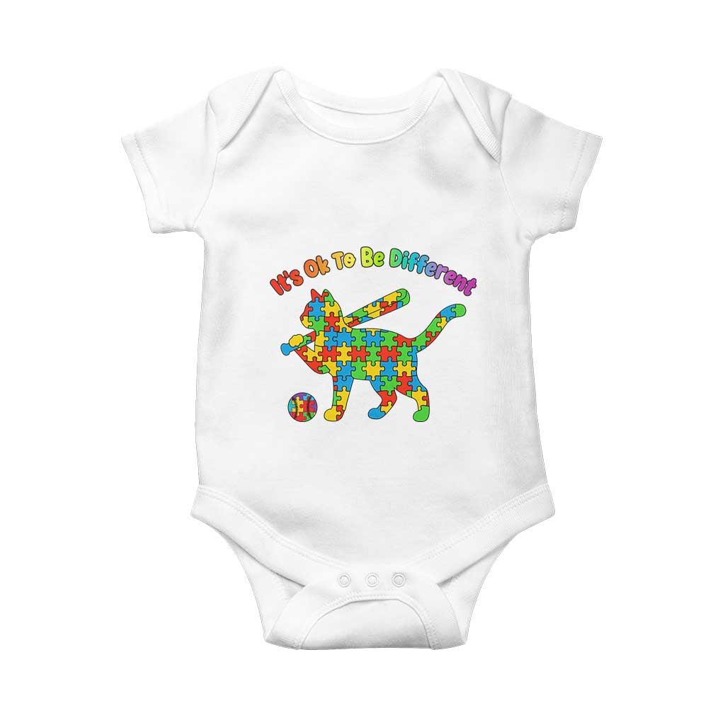 Autism Acceptance Baseball Cat Baby Onesie It Is Ok To Be Different TS12 White Print Your Wear