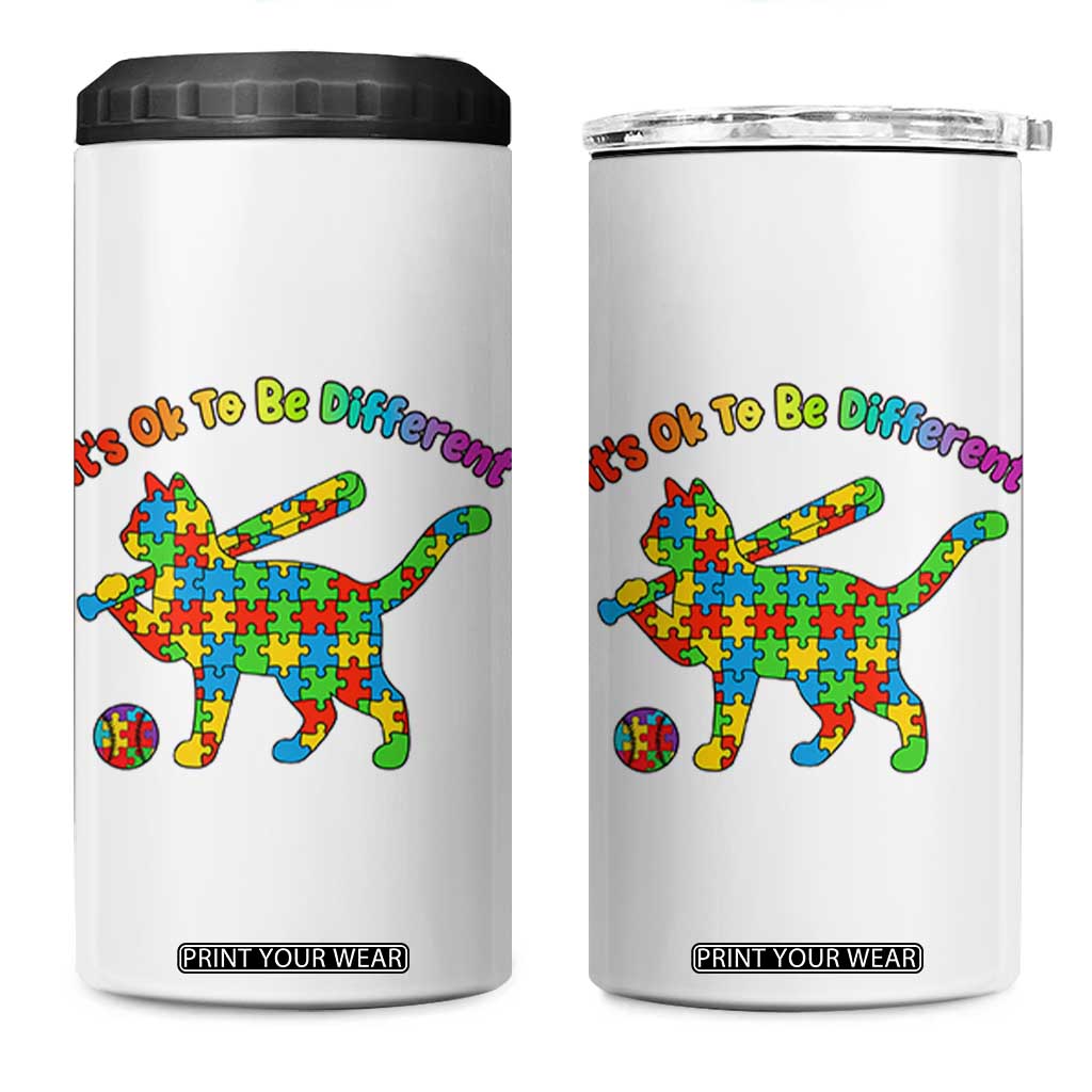 Autism Acceptance Baseball Cat 4 in 1 Can Cooler Tumbler It Is Ok To Be Different TS12 One Size: 16 oz White Print Your Wear