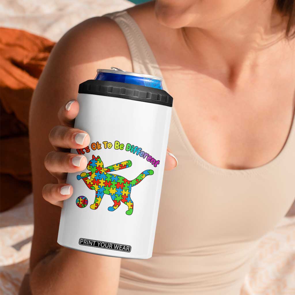 Autism Acceptance Baseball Cat 4 in 1 Can Cooler Tumbler It Is Ok To Be Different TS12 Print Your Wear