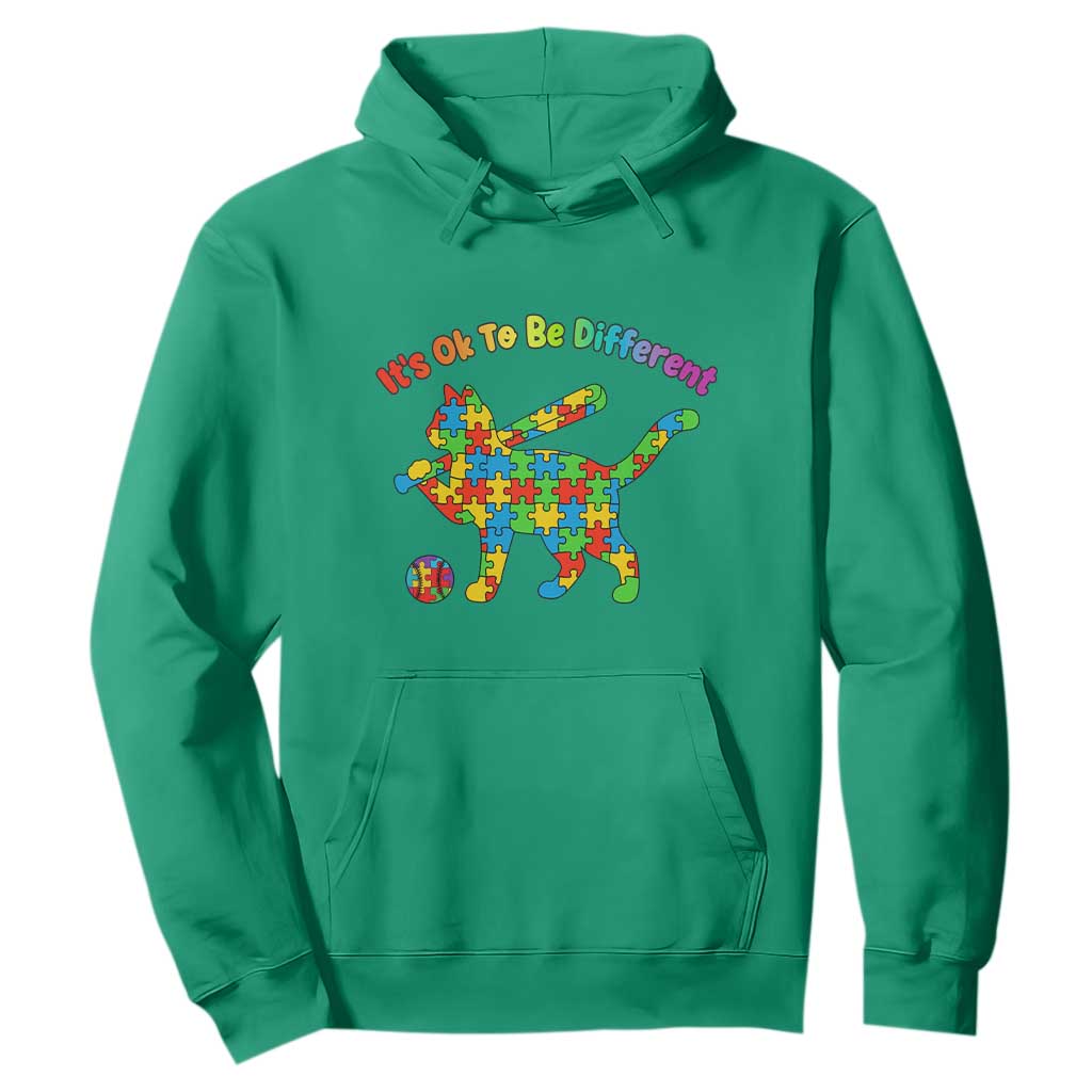 Autism Acceptance Baseball Cat Hoodie It Is Ok To Be Different TS12 Irish Green Print Your Wear