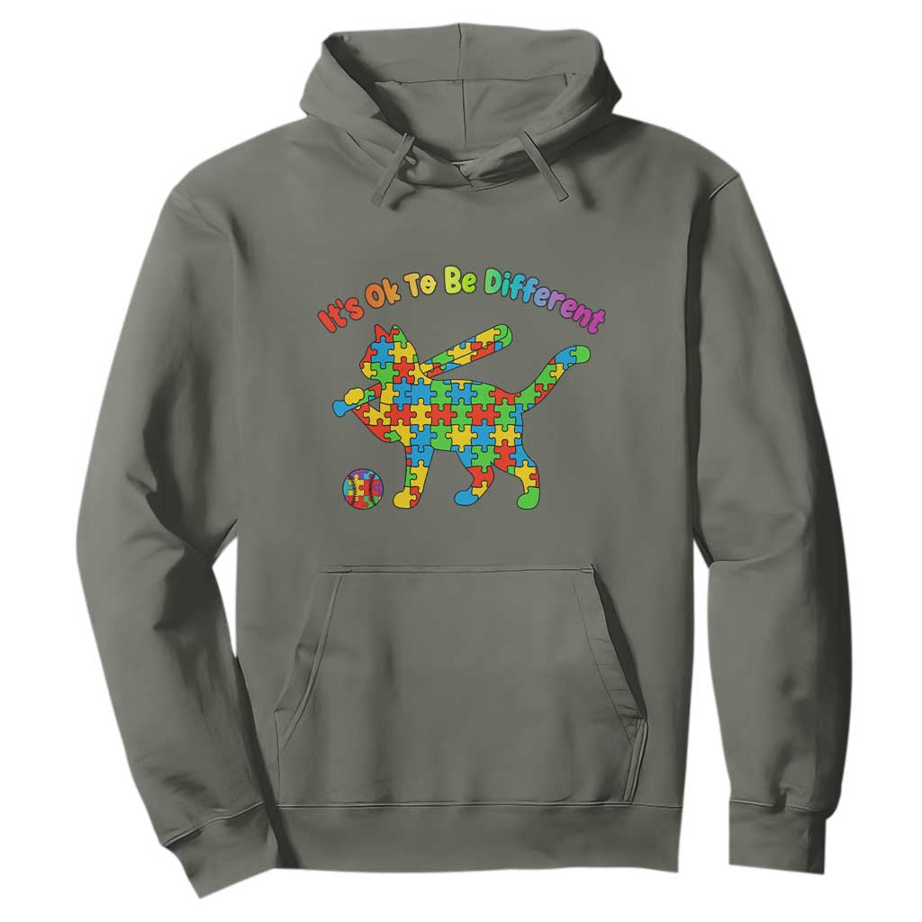 Autism Acceptance Baseball Cat Hoodie It Is Ok To Be Different TS12 Military Green Print Your Wear