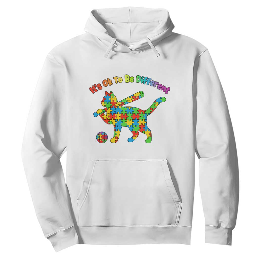 Autism Acceptance Baseball Cat Hoodie It Is Ok To Be Different TS12 White Print Your Wear
