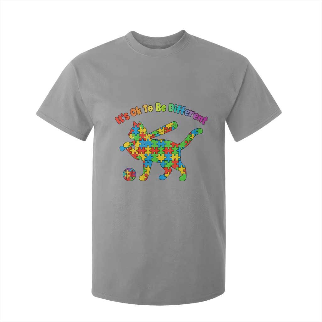 Autism Acceptance Baseball Cat T Shirt For Kid It Is Ok To Be Different TS12 Sport Gray Print Your Wear