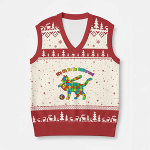 Autism Acceptance Baseball Cat V-Neck Knit Sweater Vest It Is Ok To Be Different TS12 Beige Red Print Your Wear