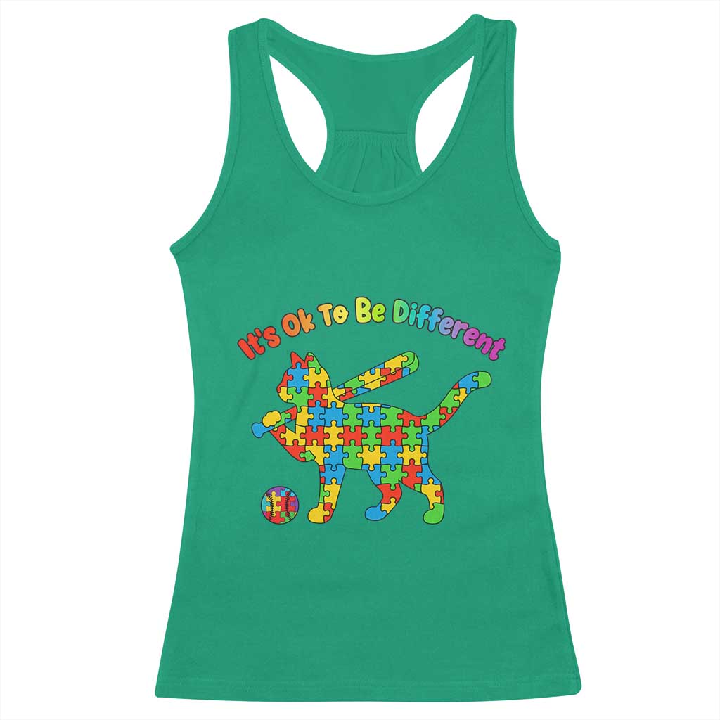 Autism Acceptance Baseball Cat Racerback Tank Top It Is Ok To Be Different TS12 Irish Green Print Your Wear