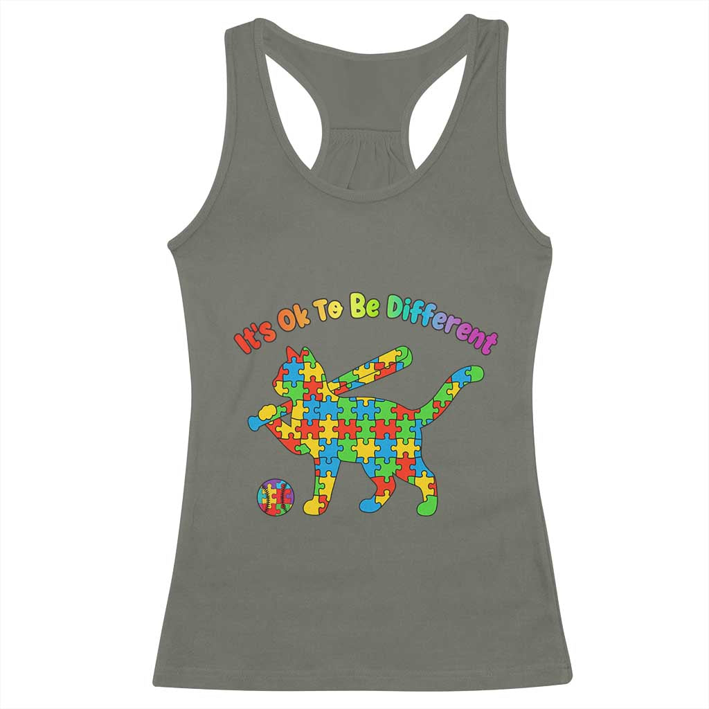 Autism Acceptance Baseball Cat Racerback Tank Top It Is Ok To Be Different TS12 Military Green Print Your Wear