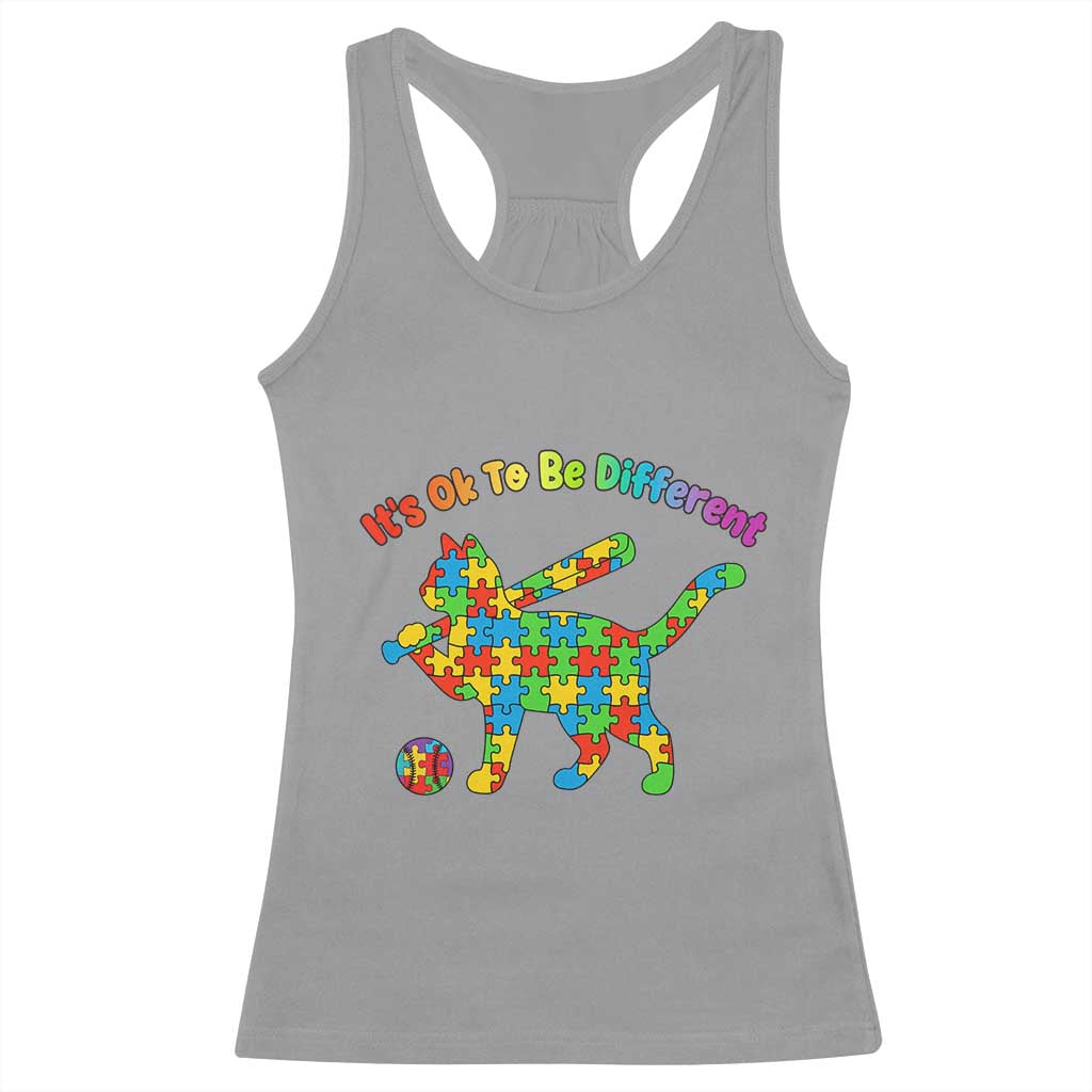 Autism Acceptance Baseball Cat Racerback Tank Top It Is Ok To Be Different TS12 Sport Gray Print Your Wear
