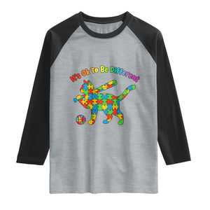 Autism Acceptance Baseball Cat Raglan Shirt It Is Ok To Be Different TS12 Heather Gray Black Print Your Wear