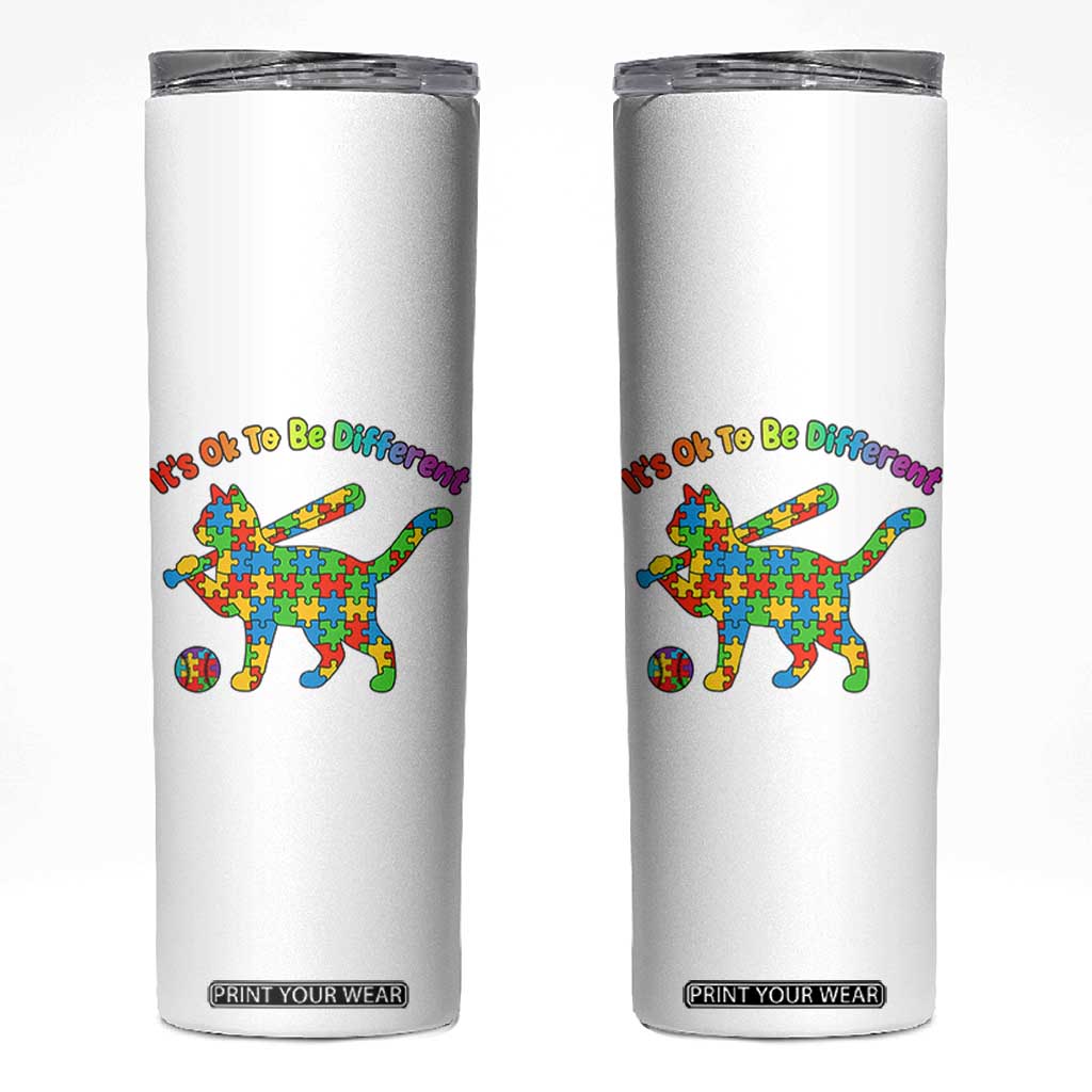 Autism Acceptance Baseball Cat Skinny Tumbler It Is Ok To Be Different TS12 White Print Your Wear
