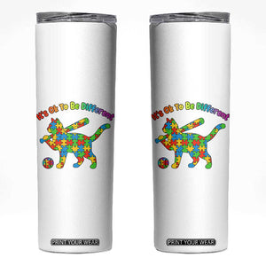 Autism Acceptance Baseball Cat Skinny Tumbler It Is Ok To Be Different TS12 White Print Your Wear