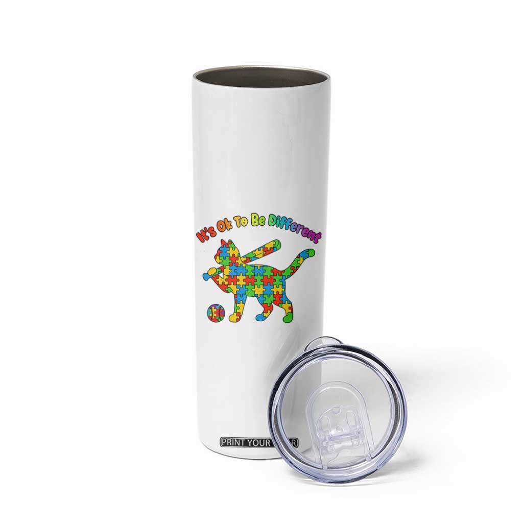 Autism Acceptance Baseball Cat Skinny Tumbler It Is Ok To Be Different TS12 Print Your Wear