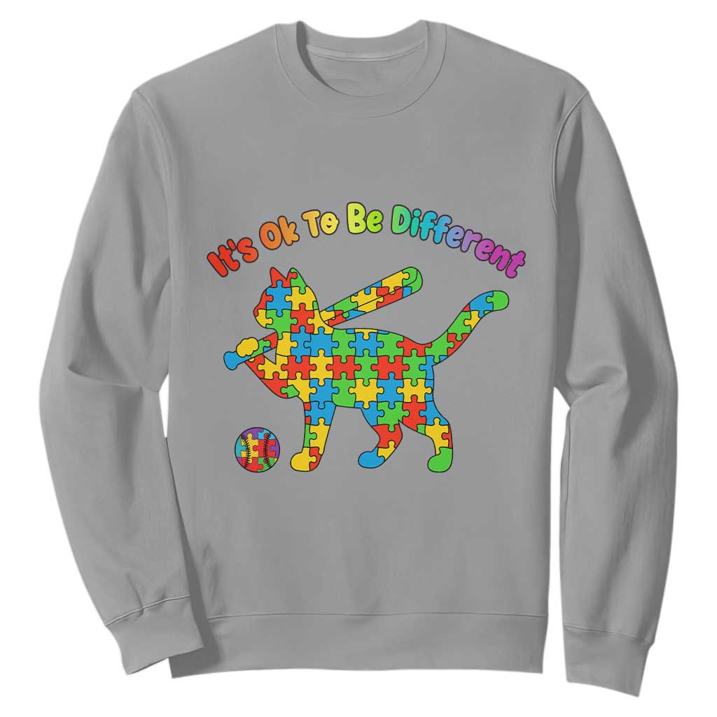 Autism Acceptance Baseball Cat Sweatshirt It Is Ok To Be Different TS12 Sport Gray Print Your Wear
