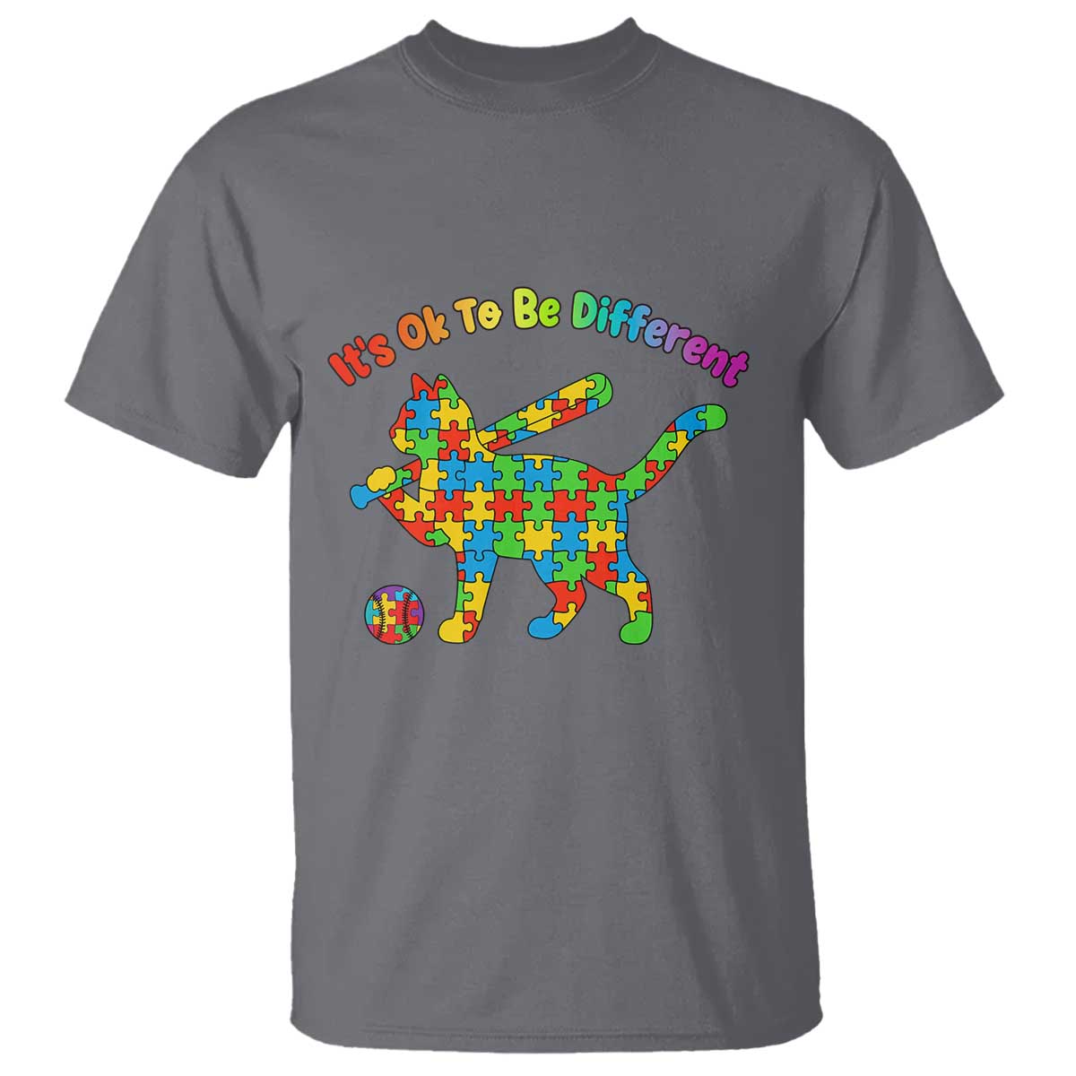 Autism Acceptance Baseball Cat T Shirt It Is Ok To Be Different TS12 Charcoal Print Your Wear