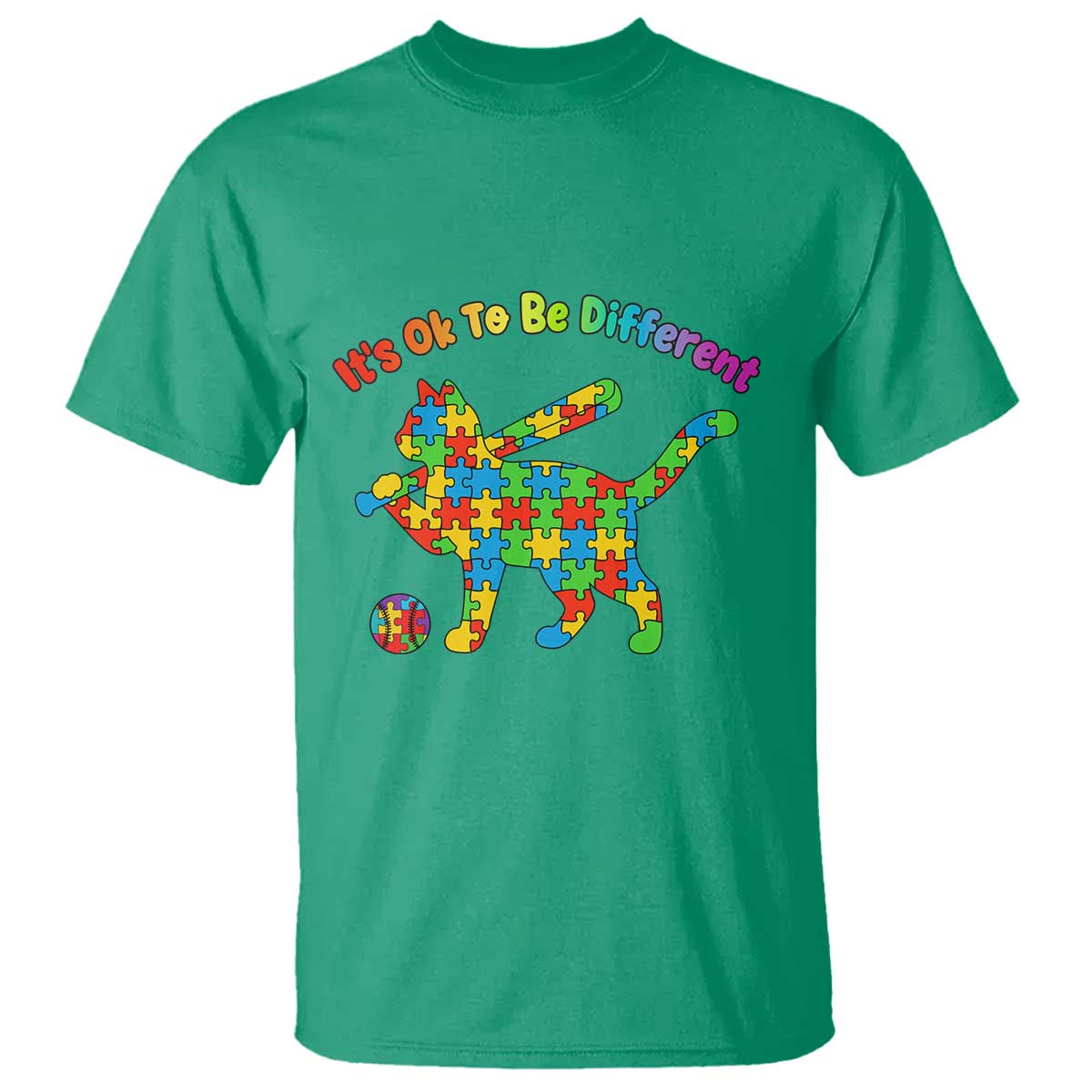 Autism Acceptance Baseball Cat T Shirt It Is Ok To Be Different TS12 Irish Green Print Your Wear