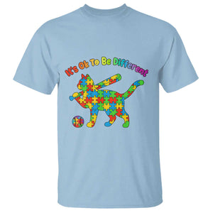 Autism Acceptance Baseball Cat T Shirt It Is Ok To Be Different TS12 Light Blue Print Your Wear