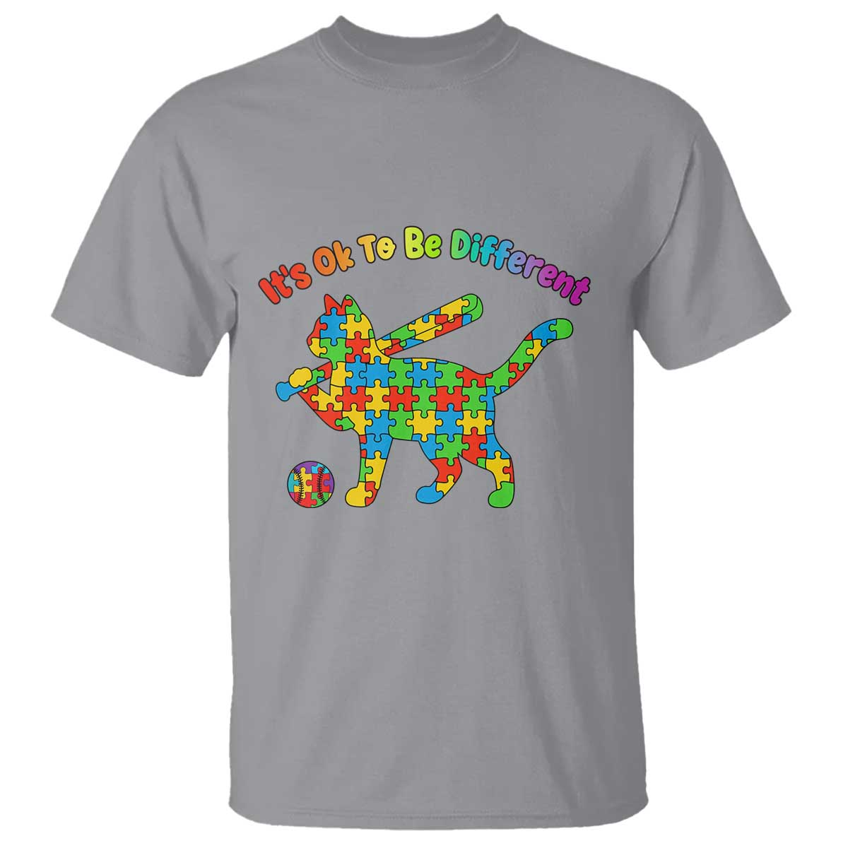 Autism Acceptance Baseball Cat T Shirt It Is Ok To Be Different TS12 Sport Gray Print Your Wear