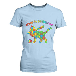 Autism Acceptance Baseball Cat T Shirt For Women It Is Ok To Be Different TS12 Light Blue Print Your Wear